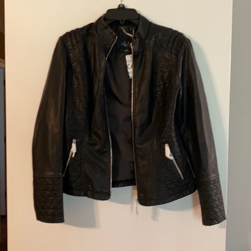 Leather vegan moto jacket